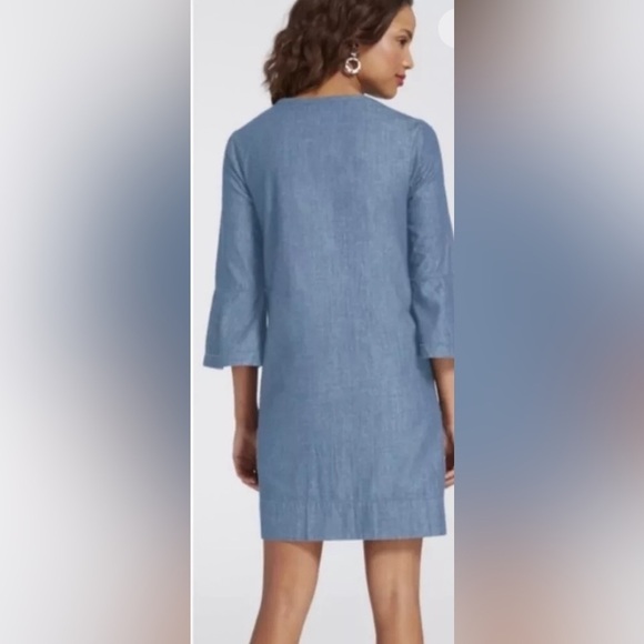 Draper James Chambray Ruffled Denim 100% Cotton Shift Dress Size Six - Picture 4 of 10